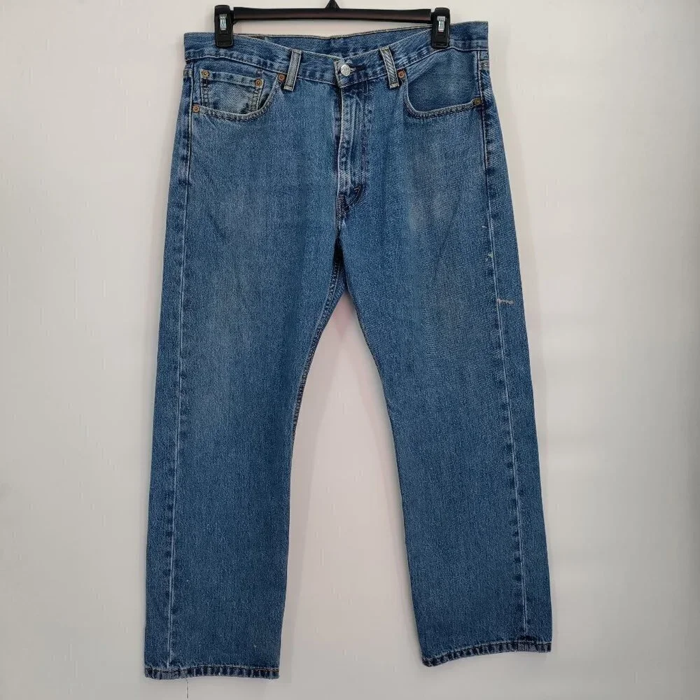 Levi's 505 High-Rise Regular Fit Straight Leg Light Wash Denim Jeans 36W Men